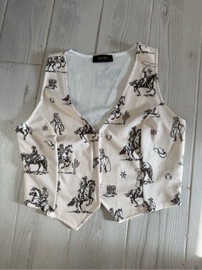 Western Print Button-Front Vest